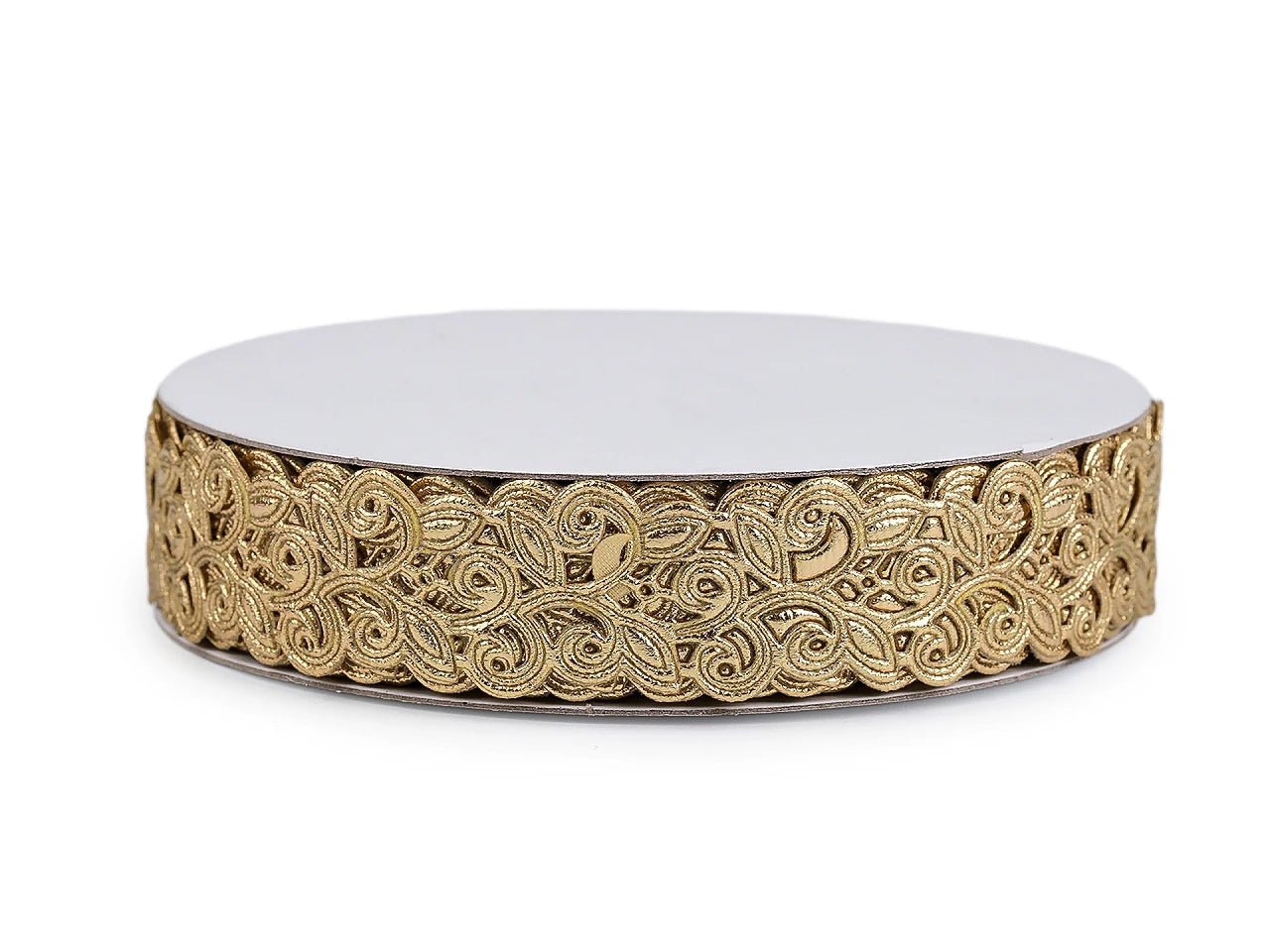 Image of satin lace ribbon (laser-cut) | 22 mm | gold – available at Šarlotes audumi