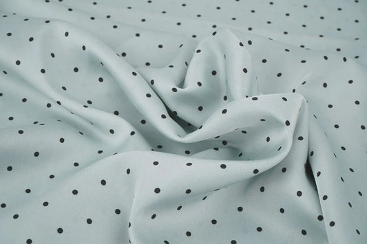 Satin with elastane - polka dots on a mint background 90 g/m²