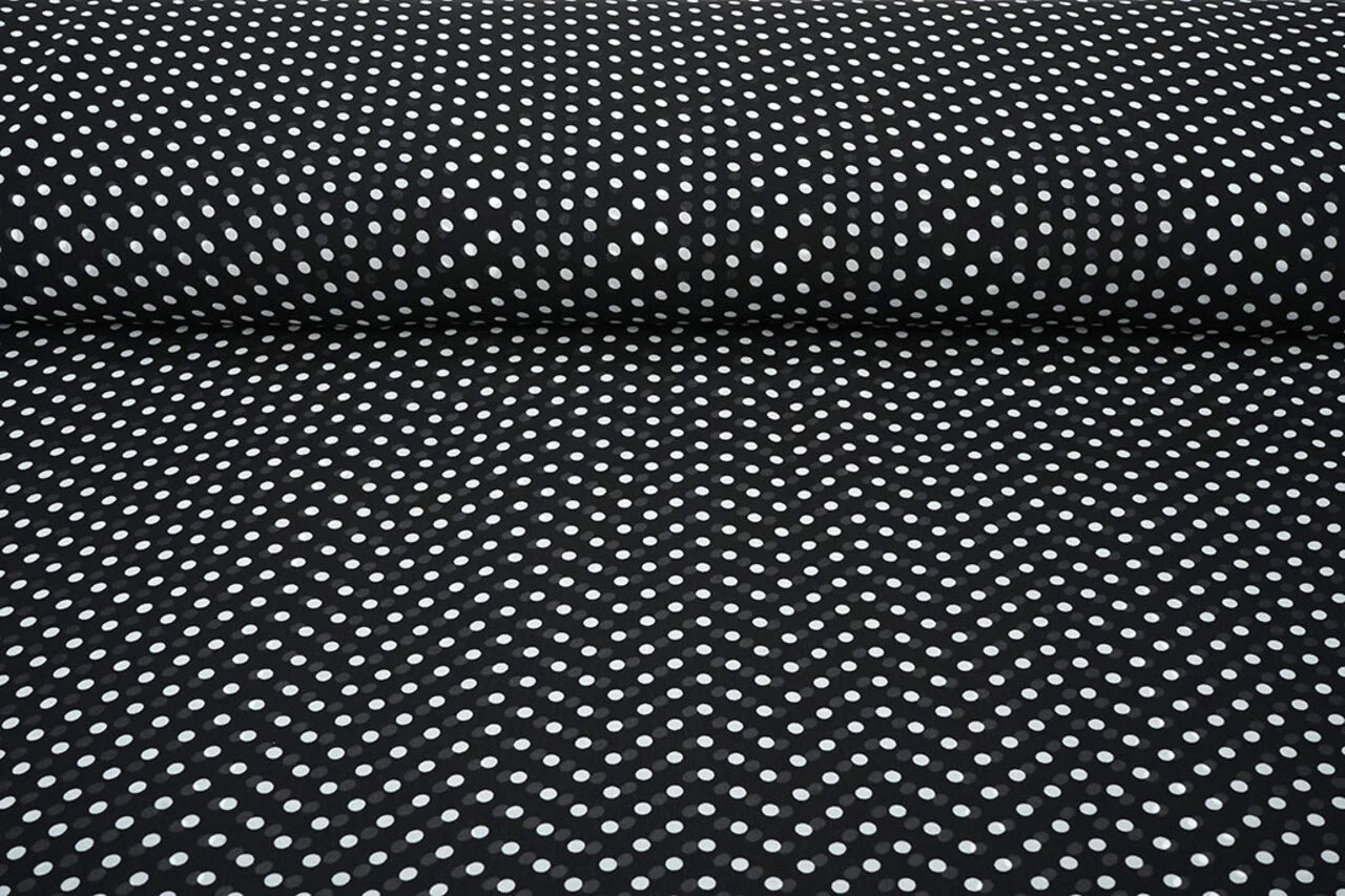 Chiffon - white polka dots on a black background | 150 cm | 65 g/m²