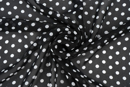 Chiffon - white dots on a black background | 150 cm | 65 g/m²