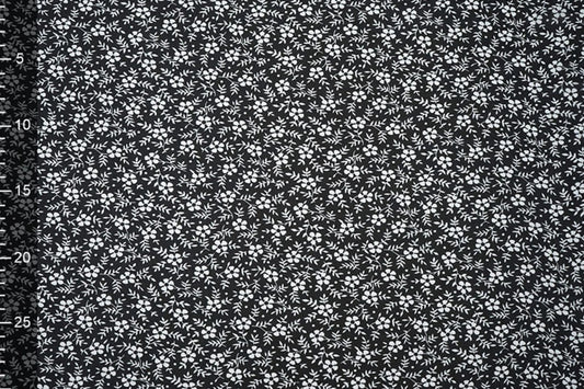 Chiffon - white flowers on a black background | 150 cm | 65 g/m²