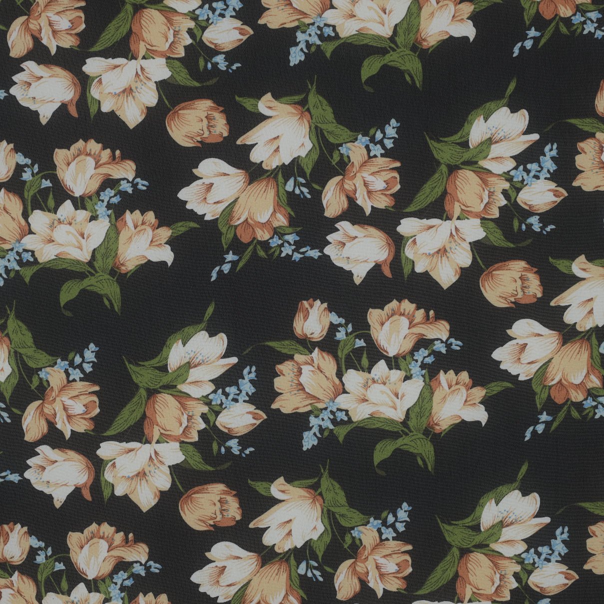 Chiffon - beige tulips and forget-me-nots | 150 cm | 80 g/m²