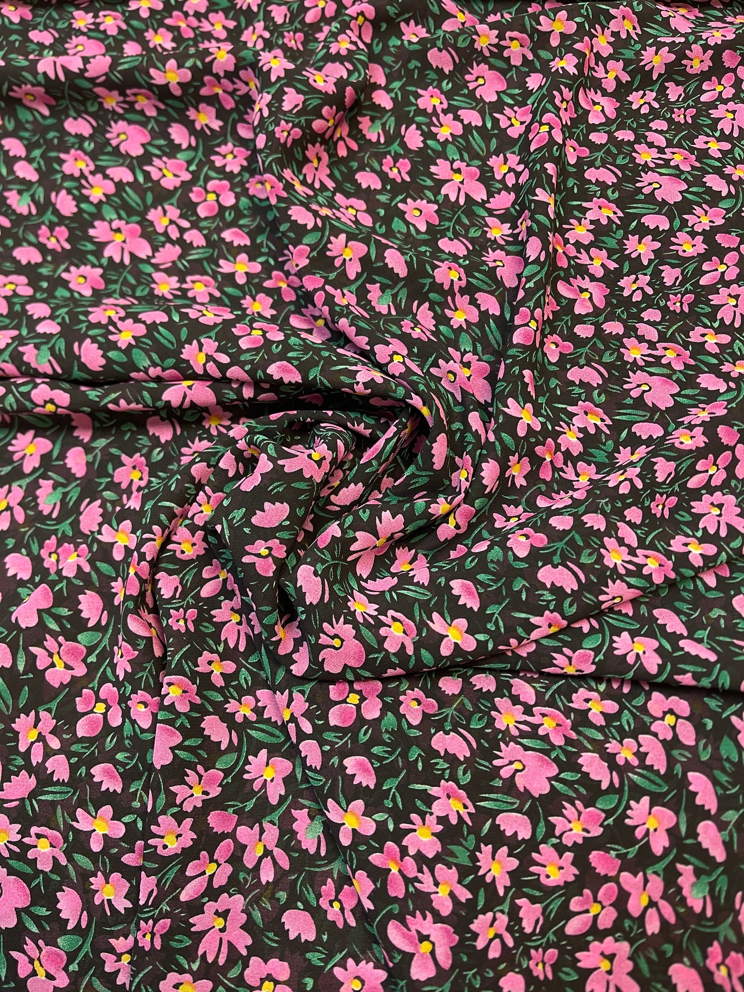 Šifons - rozā ziediņi | 150 cm | 65 g/m²