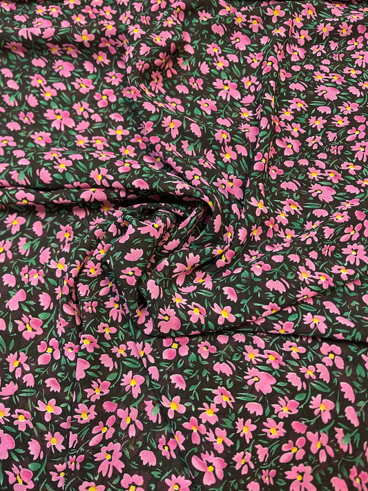 Chiffon - pink flowers | 150 cm | 65 g/m²