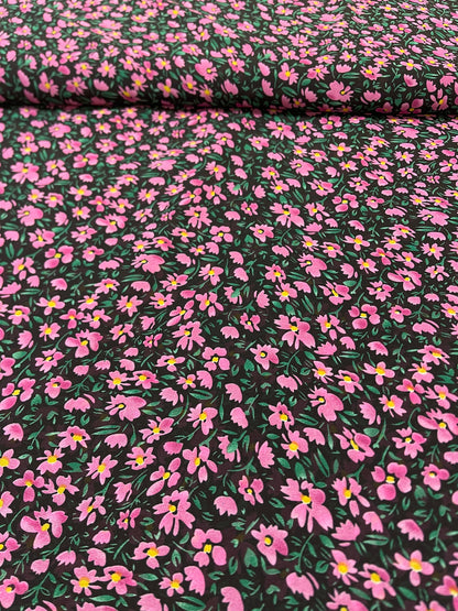 Šifons - rozā ziediņi | 150 cm | 65 g/m²