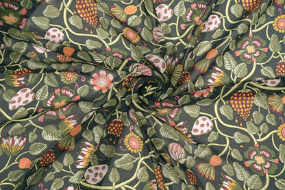 Image of chiffon - flowers with green stems| 150 cm | 65 g/m² – available at Charlotte's Fabrics
