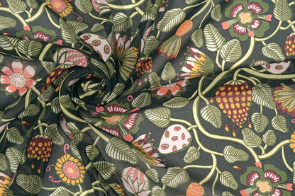 Image with Chiffon - flowers with green strands | 150 cm | 65 g/m² – available at Charlotte's Fabrics