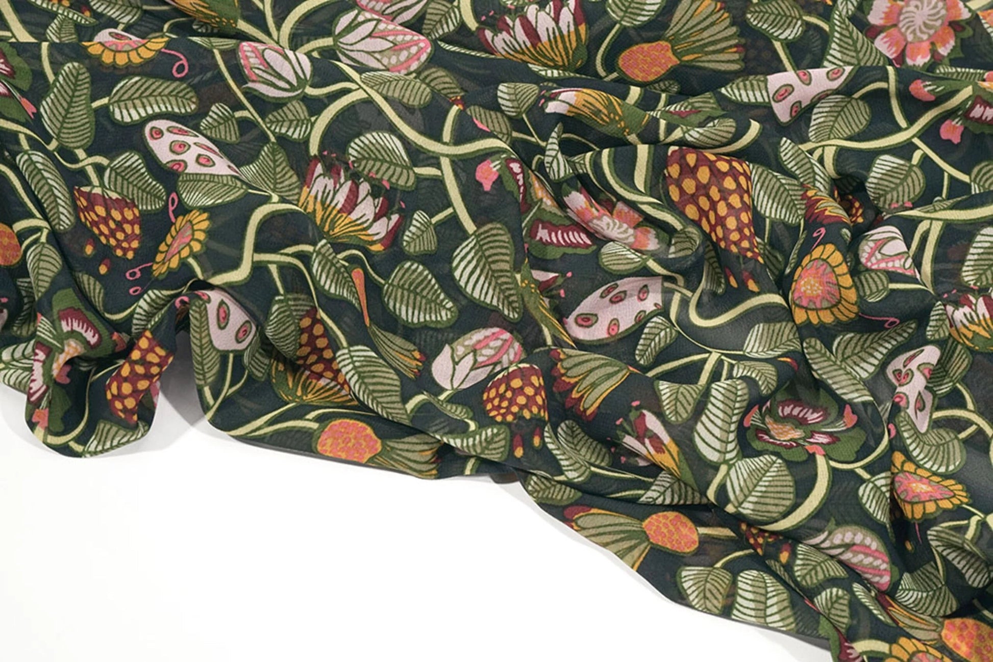 Image of Chiffon - flowers with green stems | 150 cm | 65 g/m² – available at Šarlotes audumi