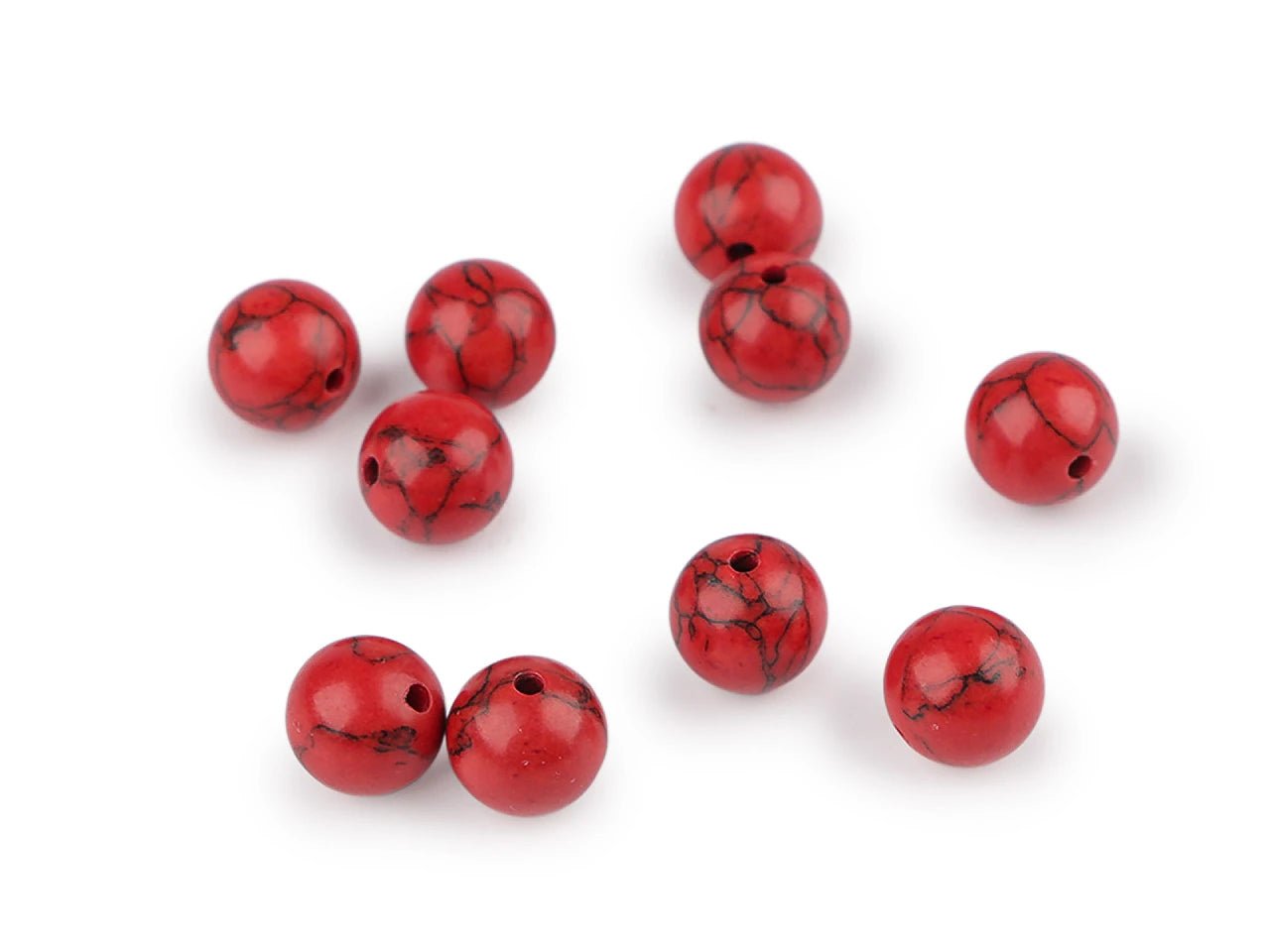 Image of Synthetic turquoise – red mineral beads Ø10 mm, 10 pcs – available at Šarlotes audumi