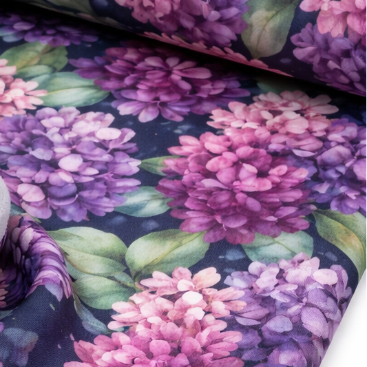 Image with Softshell fabric - hydrangeas 300 g/m² – available at Šarlotes audumi