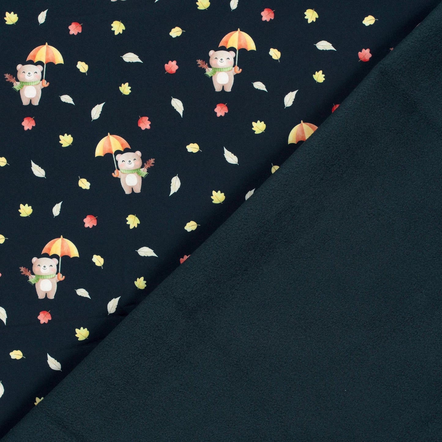 Softshell fabric - teddy bears with umbrellas 310 g/m²