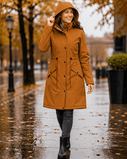 Zdjęcie z wodoodpornej tkaniny softshell – ochrowożółtej, dostępnej online w Šarlotes audumi