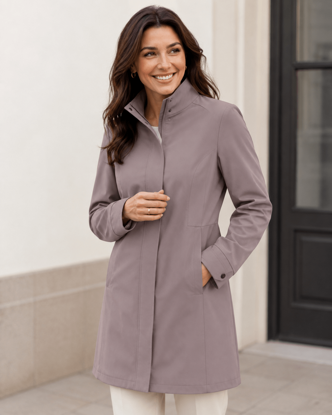 Zdjęcie z materiałem softshell, wodoodporny, szaroróżowy – dostępny online Šarlotes audumi