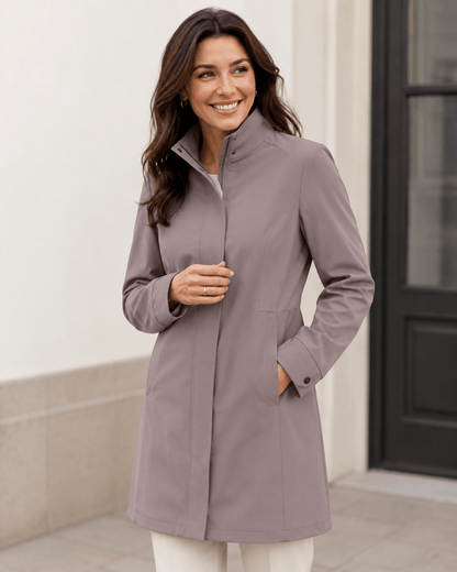 Zdjęcie z materiałem softshell, wodoodporny, szaroróżowy – dostępny online Šarlotes audumi