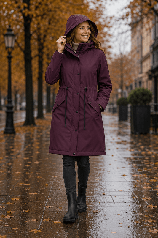 Zdjęcie: wodoodporny materiał softshell w kolorze winnej czerwieni – dostępny online Šarlotes audumi