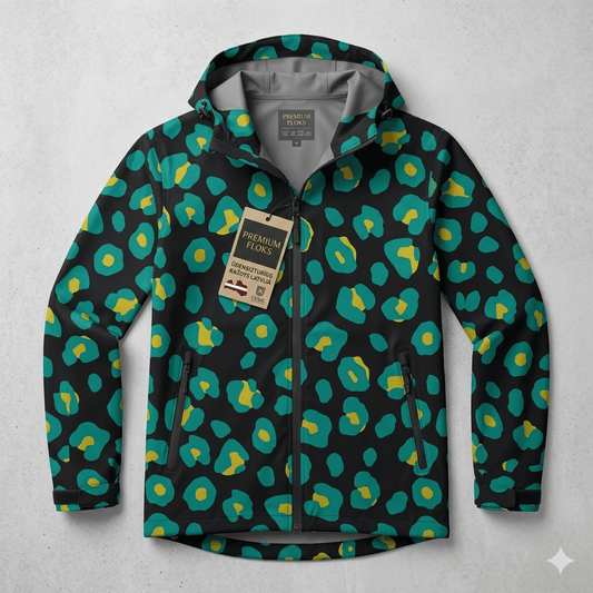 Image of Softshell fabric - green leopard 310 g/m² – available at Šarlotes audumi