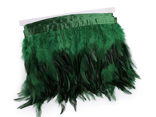 Feather ribbon (rooster) 10 - 12 cm wide - green