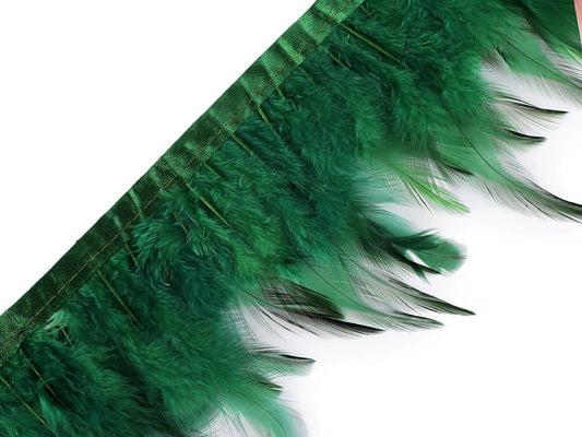 Feather ribbon (rooster) 10 - 12 cm wide - green