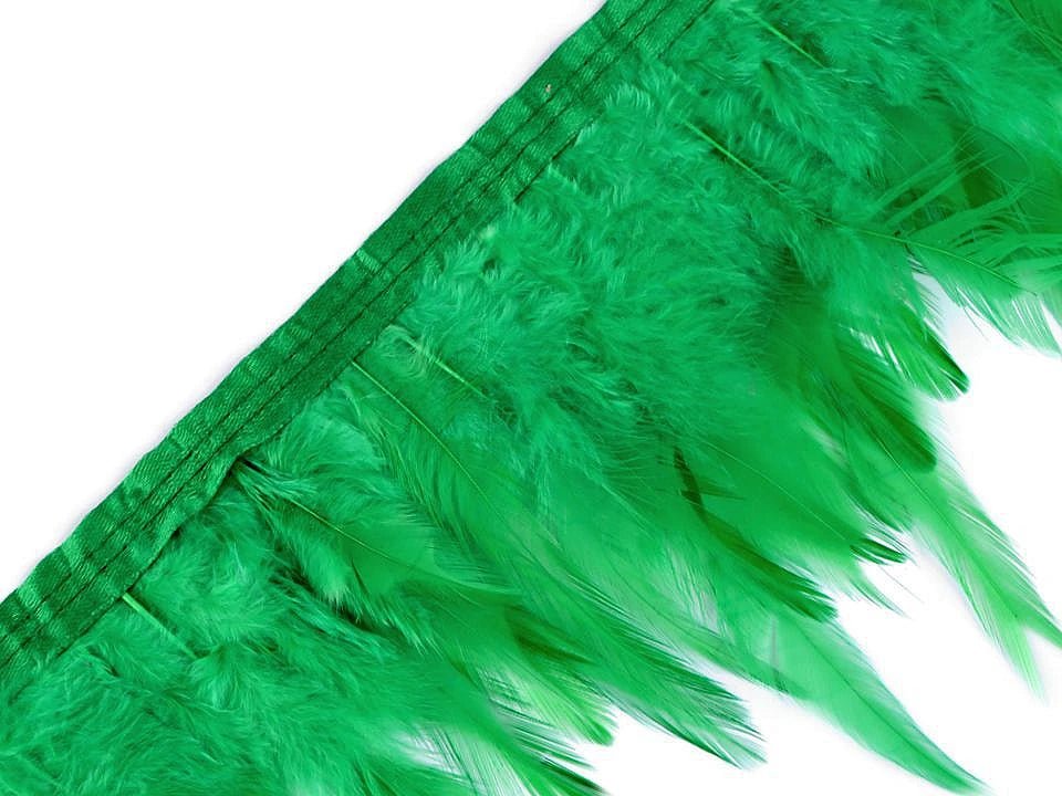 Feather trim (rooster) 12 - 17 cm wide - green