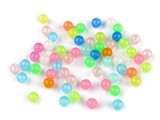 Glow-in-the-dark plastic beads Ø8 mm 20 g (assorted colors, mix)