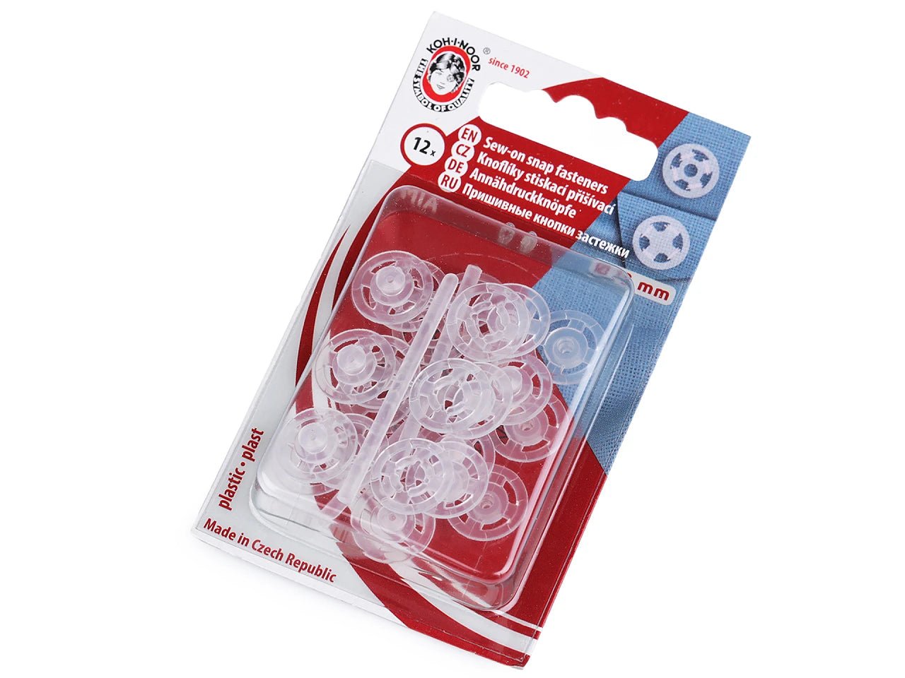 Sew-on snap buttons Ø13 mm 12 pcs - transparent