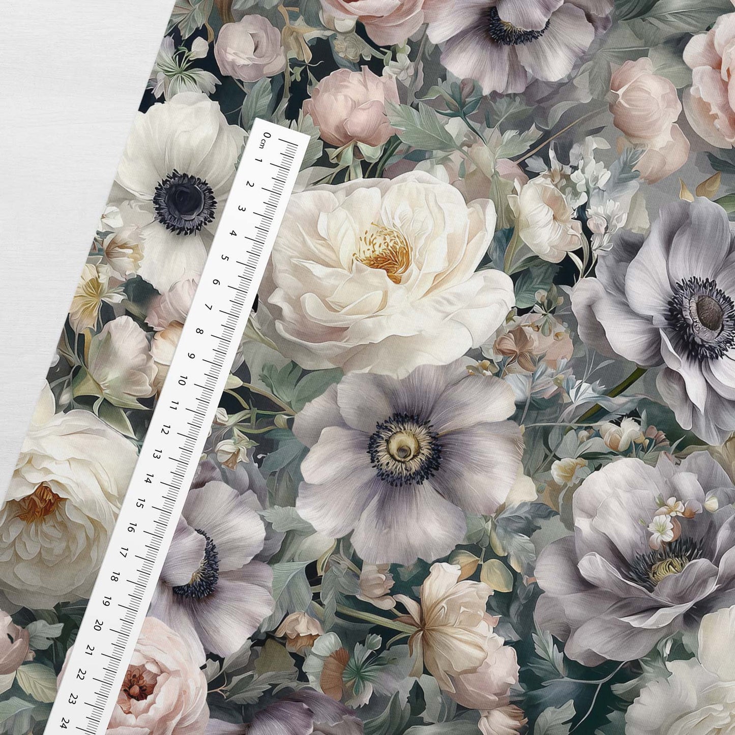 Cotton loop knit - silvery smoky flower garden 250 g/m²