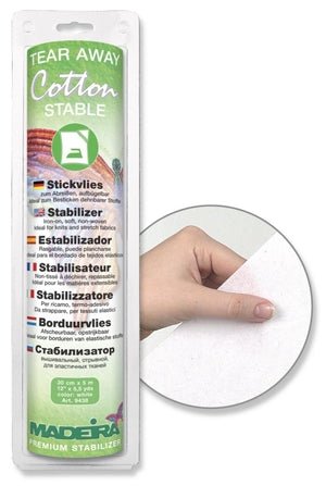 Stabilizer for stretchy fabrics, tear-away Madeira Cotton Stable with adhesive - 30 cm × 5 m
