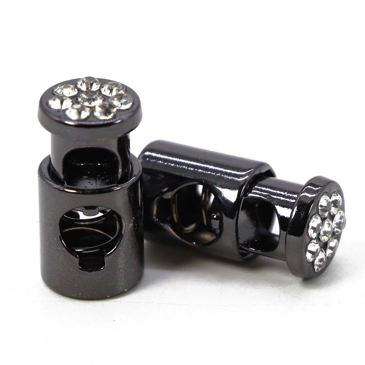 Metalowy stoper do sznurka z cyrkonią, 20 × 10 mm – 10 szt.