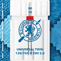 Image of SCHMETZ UNIVERSAL TWIN ZWI double universal sewing machine needle - No. 2/80 (1 pc) – available at Charlotte Fabrics