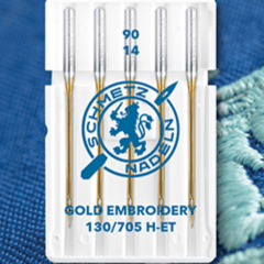 Zdjęcie igieł do haftowania do maszyny do szycia SCHMETZ EMBROIDERY GOLD NEEDLES - nr 90 (5 szt.) – dostępne w Šarlotes audumi