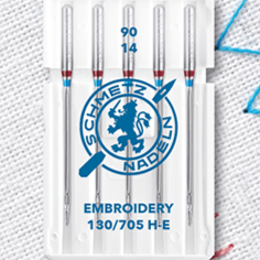 Zdjęcie z igłami do haftu do maszyny do szycia SCHMETZ EMBROIDERY NEEDLES - nr 90 (5 szt.) – dostępne w Šarlotes audumi