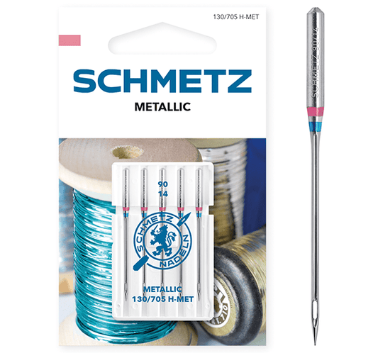 Attēls ar Šujmašinu adatas metāla diegiem SCHMETZ METALLIC - Nr.90 (5gab.) – pieejams Šarlotes audumi