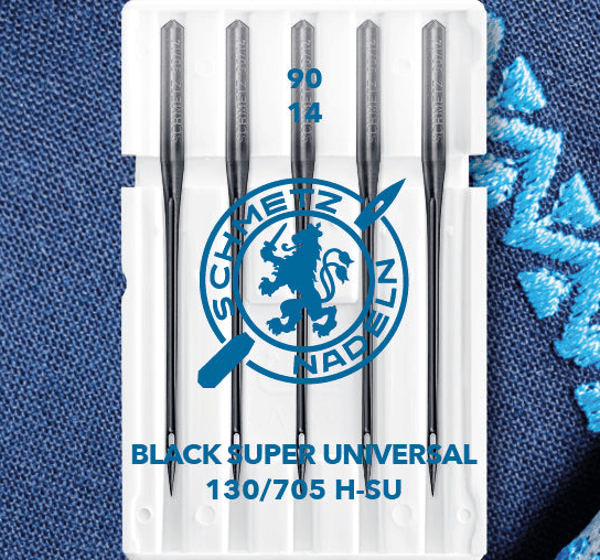 Obraz z uniwersalnymi igłami do maszyny do szycia SCHMETZ BLACK SUPER UNIVERSAL–Nr.90 (5 szt.) – dostępne w Šarlotes audumi