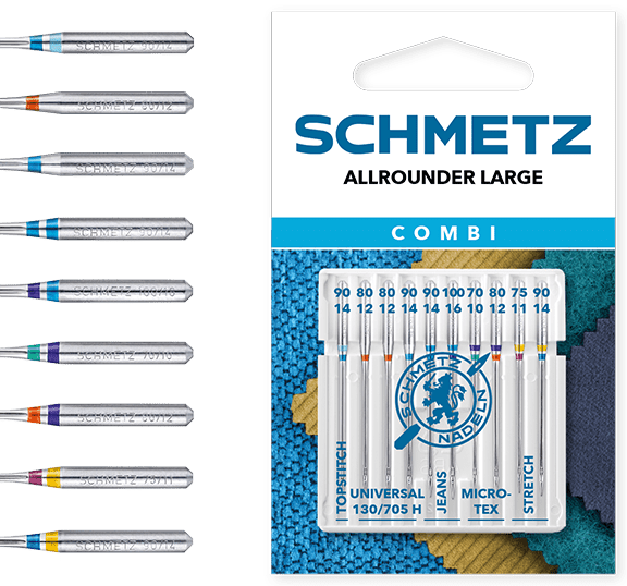 SCHMETZ COMBI sewing machine needle set 10 TOPSTITCH/UNIVERSAL/JEANS/MICROTEX/STRETCH (10 pcs.)