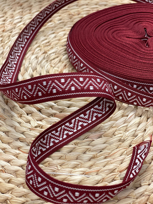 National ribbon, ribbon 18 mm - burgundy with a white pattern - LV