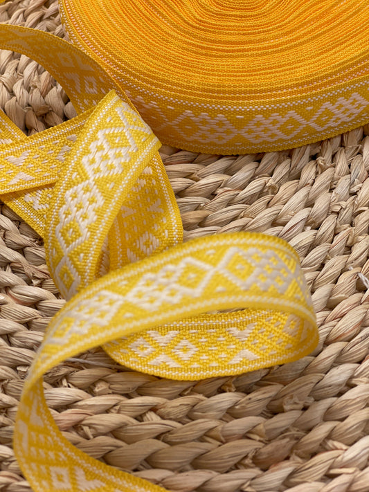 Traditional ribbon, 22mm wide - yellow with white - LV