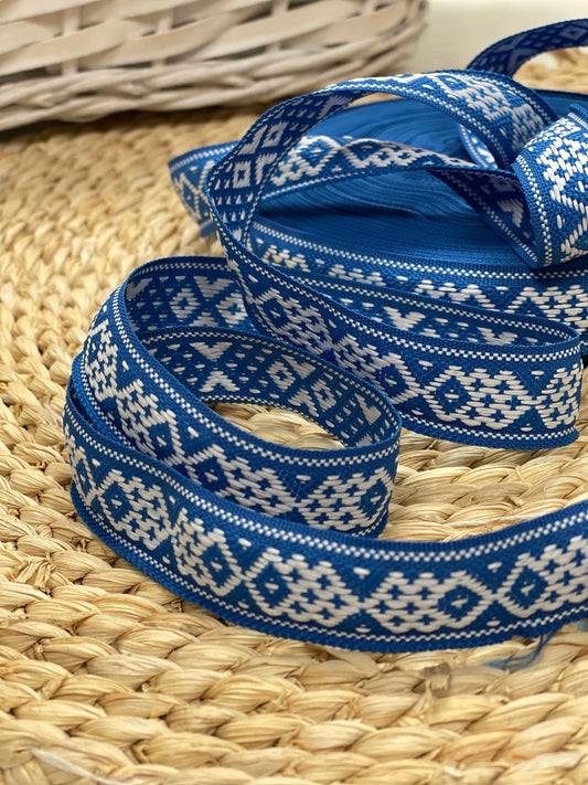 Folk ribbon, 22mm - blue with white - LV