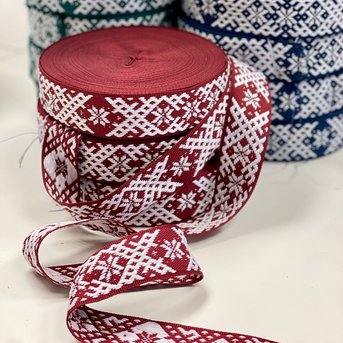 Latvian folk ribbon, band 40mm - burgundy - LV