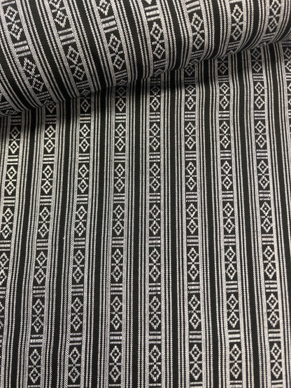 Image of folk pattern fabric - black with white 200 g/m² – available at Šarlotes audumi