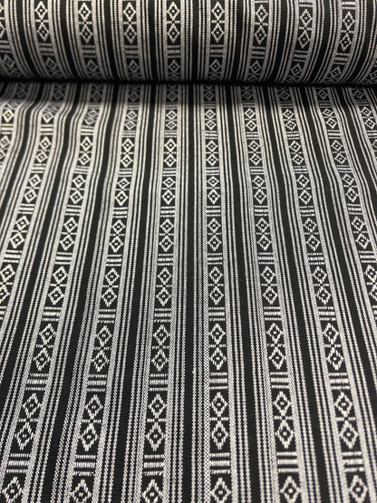 Fabric with a traditional pattern - black with white 200 g/m² – available at Šarlotes audumi