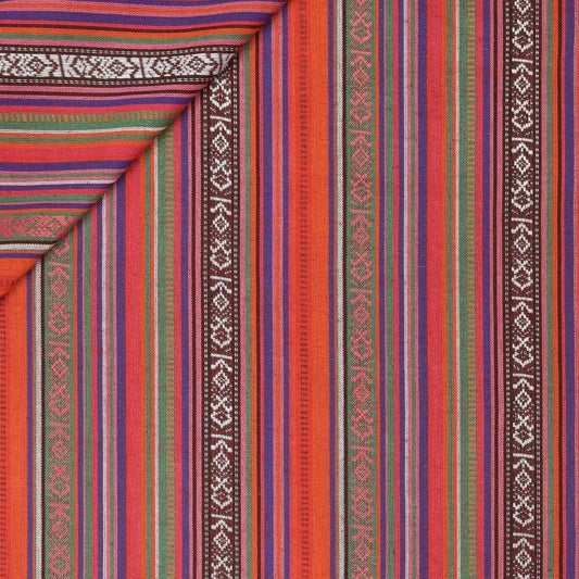 Folk pattern fabric - green, orange with red 200 g/m²