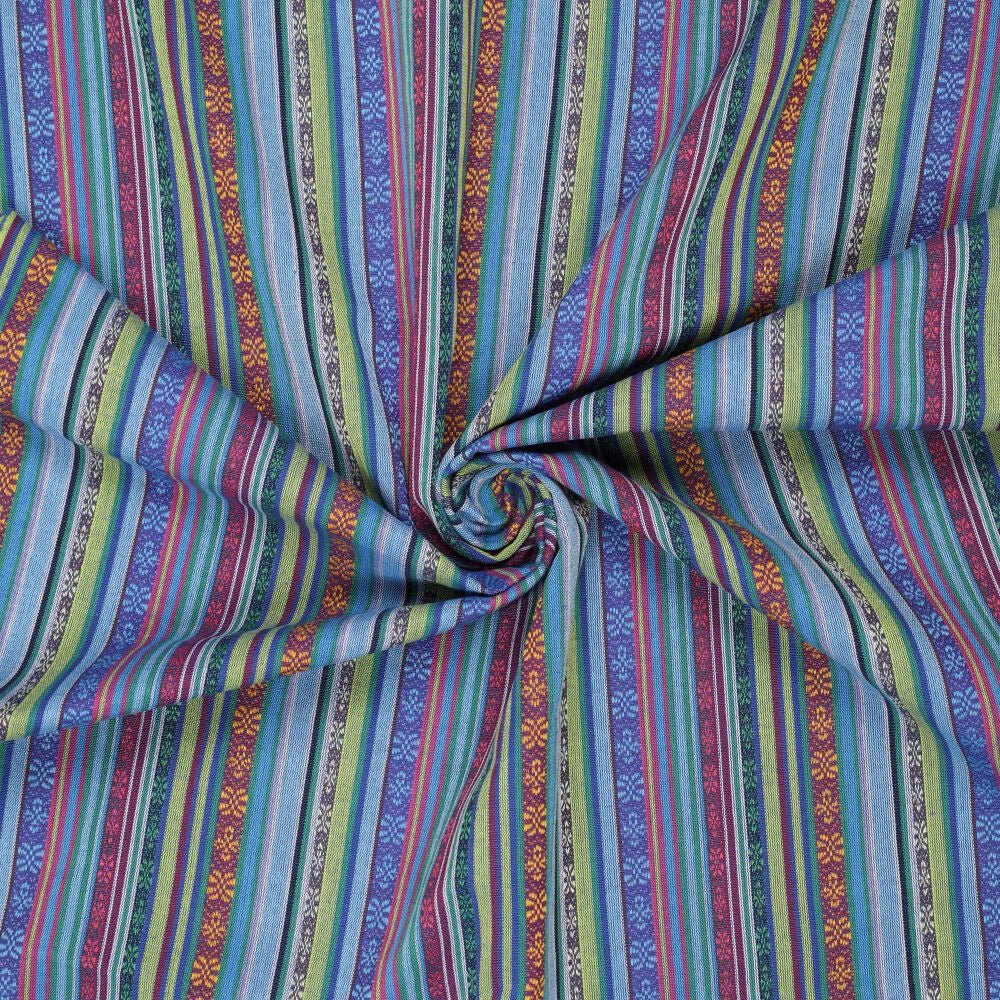 Ethnic pattern fabric - blue with green 200 g/m²