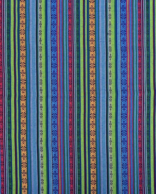 Ethnic pattern fabric - blue with green 200 g/m²