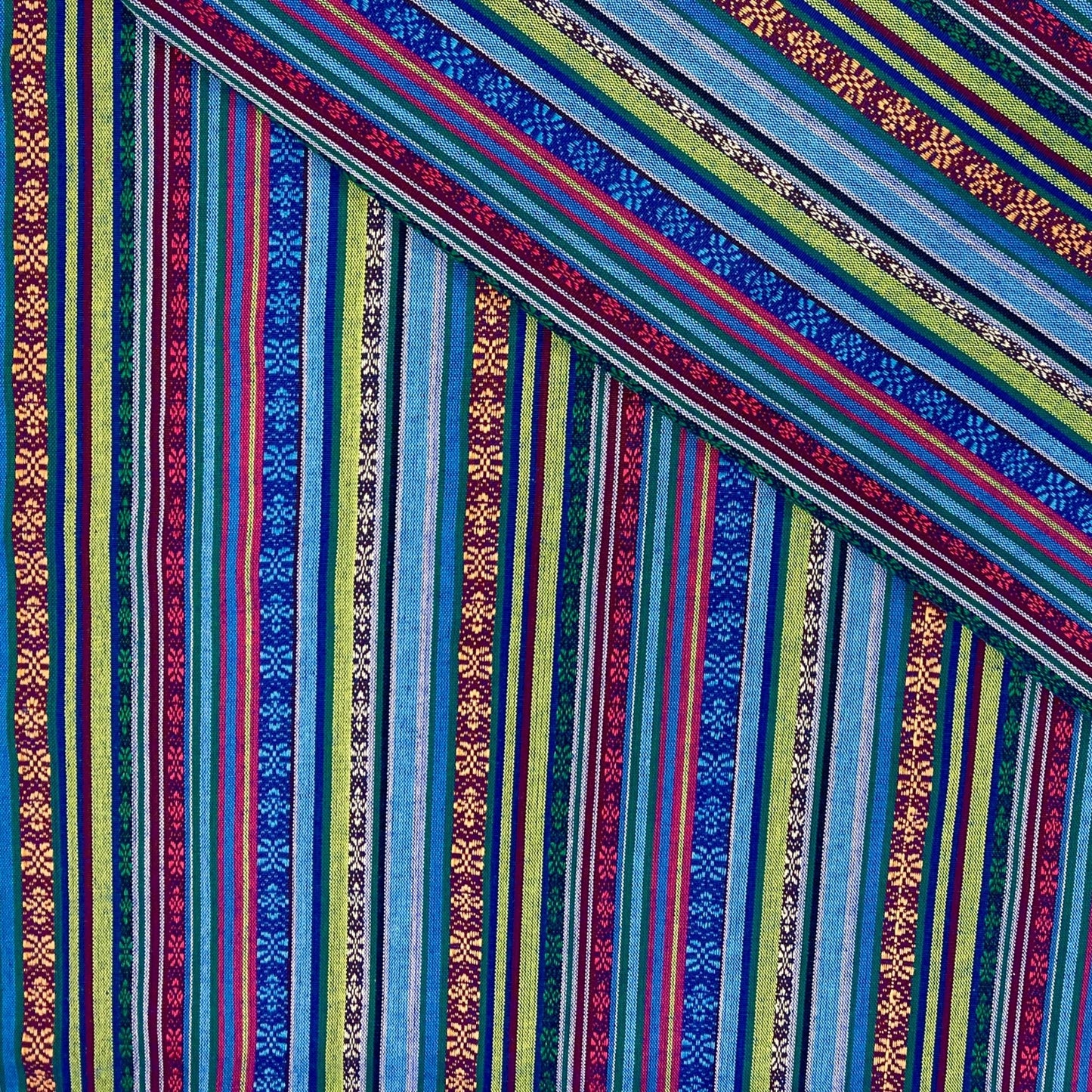 Folk pattern fabric - blue with green 200 g/m²