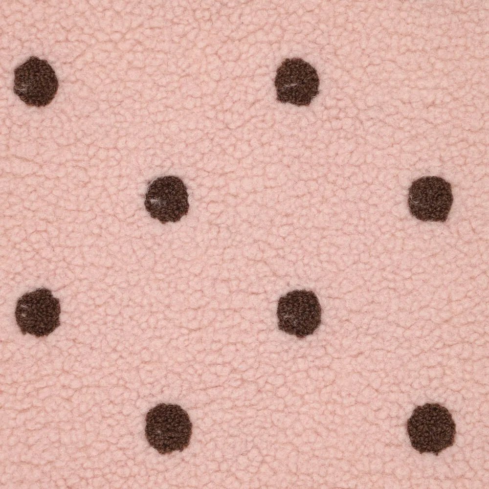 Teddy polarowe brązowe kropki na różowym – dostępne online w sklepie Tkaniny u Szarloty