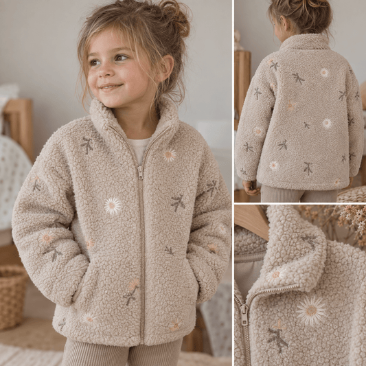 Zdjęcie z kwiatami z polaru Teddy na beżowym tle – dostępne online w Tkaninach Charlotte