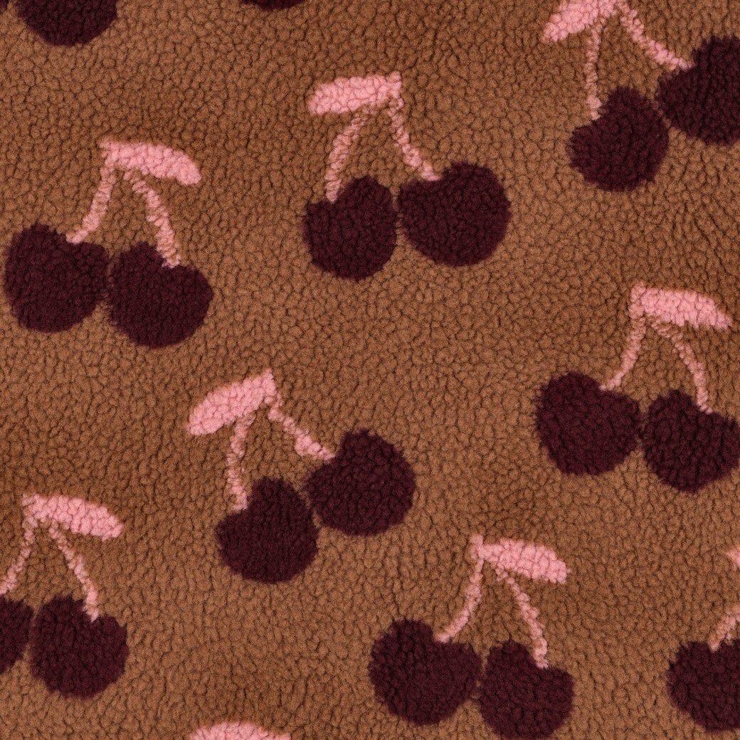 Teddy fleece cherry print – available online at Charlotte Fabrics