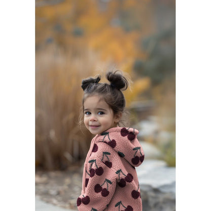 Teddy fleece cherries – available online at Charlotte Fabrics