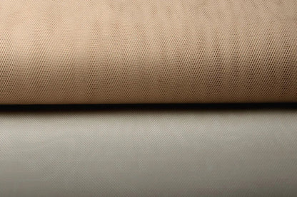 Image with stiff tulle – roasted almond shade | 100% nylon |20 g/m² 150 cm – available at Charlotte Fabrics