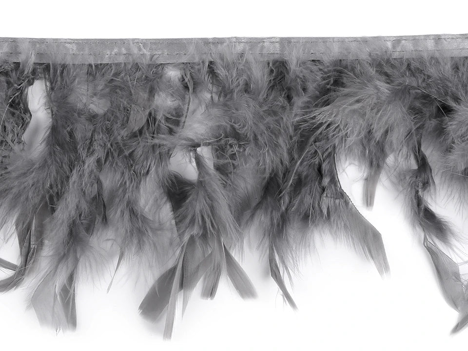 Turkey feather trim tape - grey (50 cm pack)